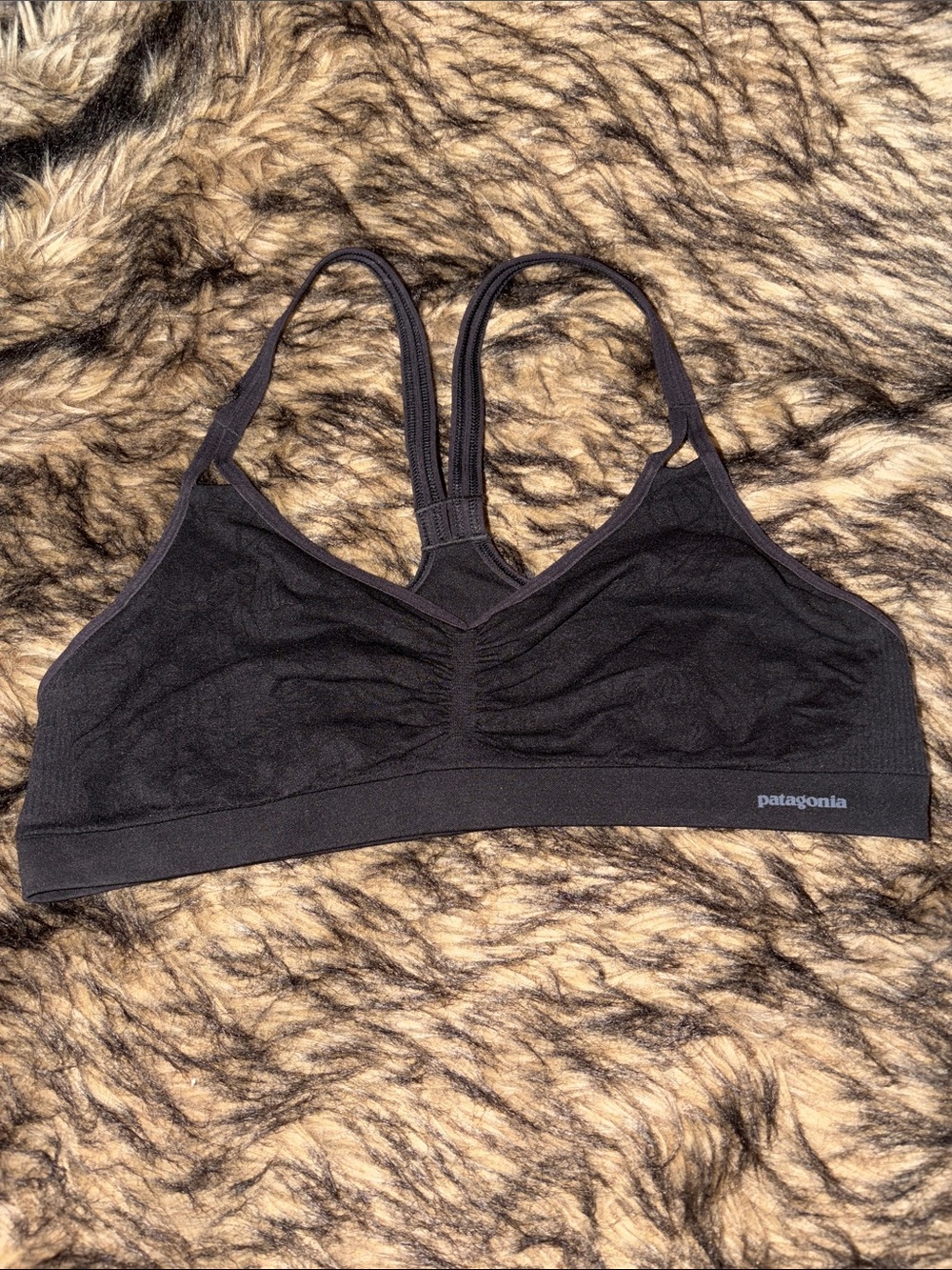 Patagonia Black Floral Seamless Racerback Sports Bra Size XL